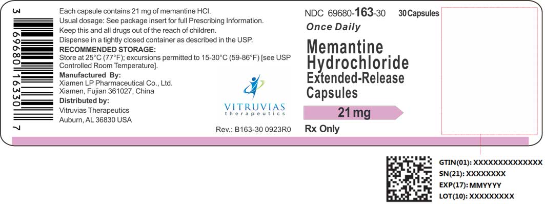 NDC 69680-163-30 30 capsules Rx Only Once-Daily Memantine HCl Extended-Release Capsules 21 mg