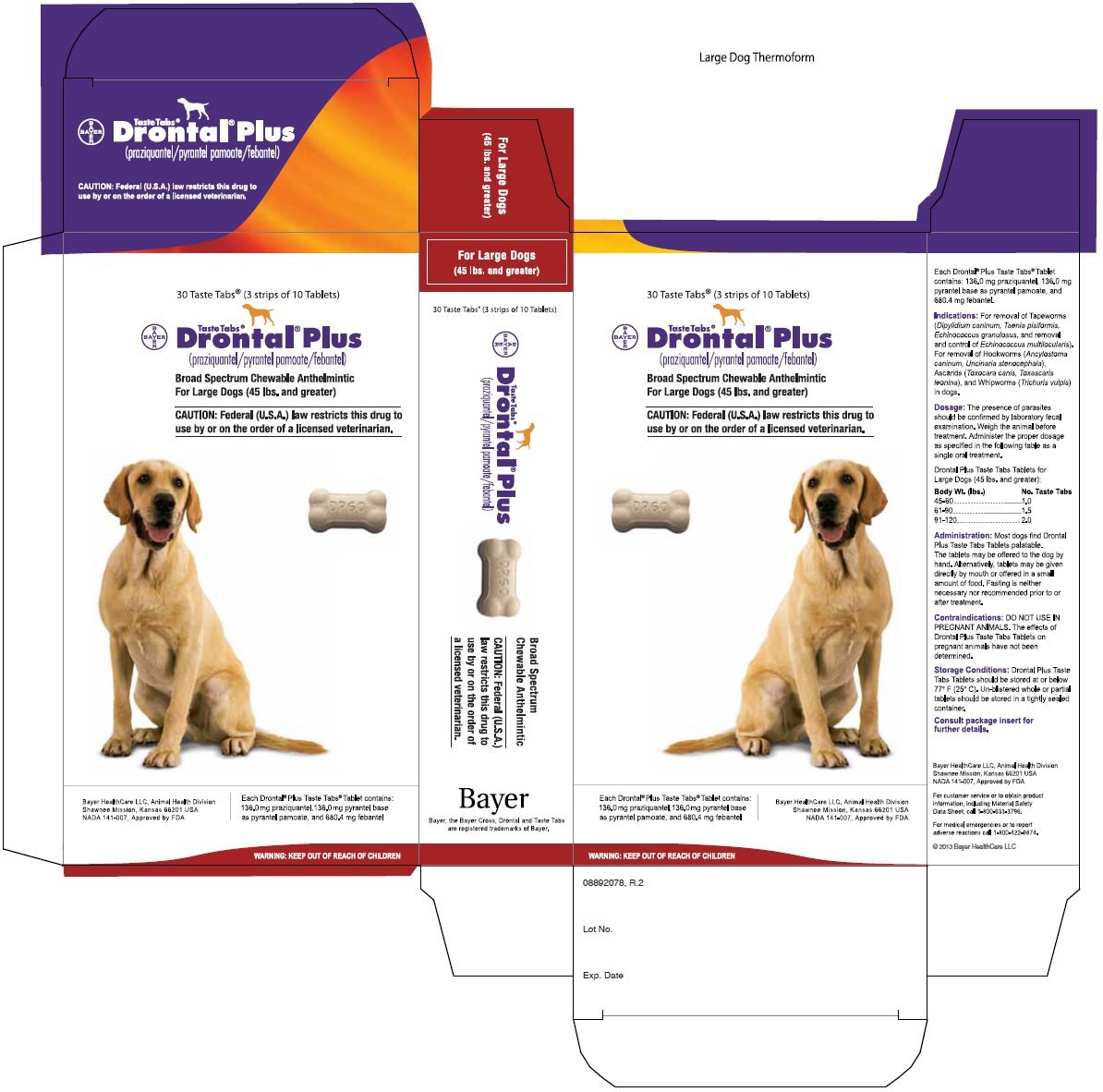 Drontal Plus Taste Tsbs for Large Dogs (45 lbs. and greater) label