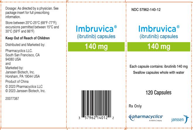 PRINCIPAL DISPLAY PANEL - 28 Tablet Blister Carton
NDC 57962-014-28
Imbruvica®
(ibrutinib) tablets
140 mg per tablet
Each tablet contains ibrutinib 140 mg
Wallet card contains 28 tablets
Rx Only
pharmacyclics®
An AbbVie Company
janssen
