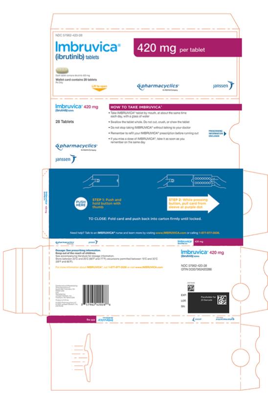 NDC 57962-560-28
Imbruvica®
(ibrutinib) tablets
560 mg per tablet
Each tablet contains ibrutinib 560 mg
Wallet card contains 28 tablets
Rx Only
pharmacyclics®
An AbbVie Company
janssen
