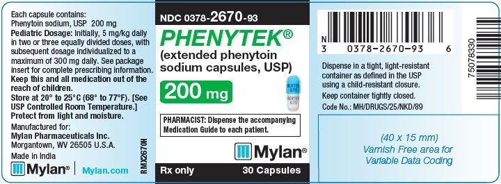 Phenytek (extended phenytoin sodium capsules, USP) 200 mg Bottle Label