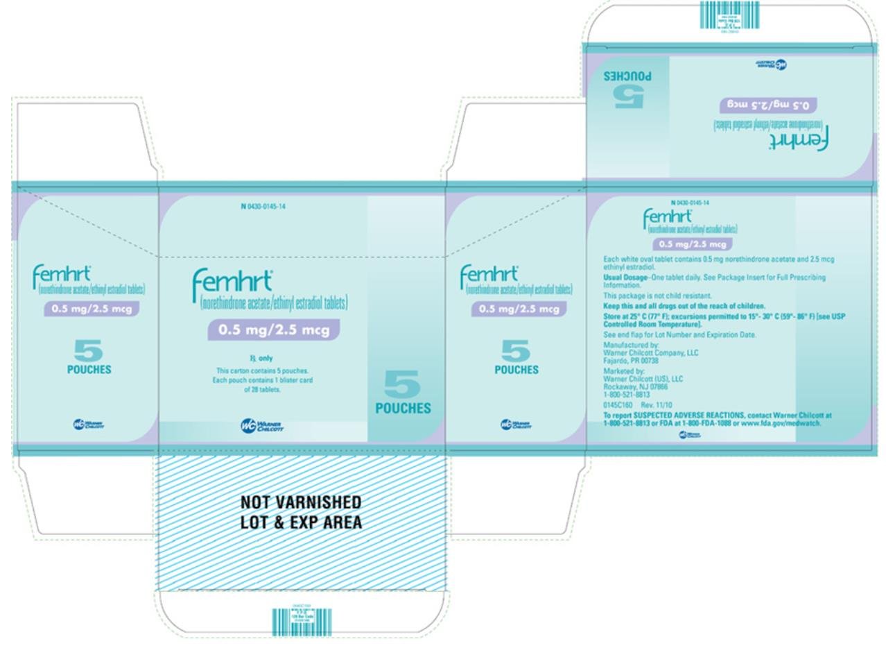 femhrt
(norethindrone acetate/ethinyl estradiol tablets)
0.5 mg/2.5 mcg
NDC 0430-0145-14
