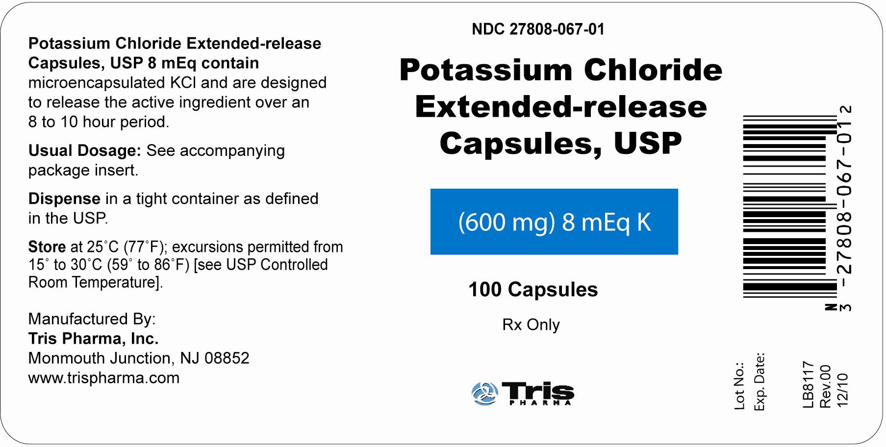 Potassium Chloride Capsules FDA prescribing information, side effects