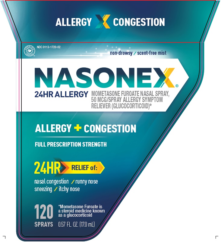  Nasonex 24HR Allergy Nasal Spray, Allergy + Congestion,  Non-Drowsy Relief in Full Prescription Strength, 120 Spray : Health &  Household