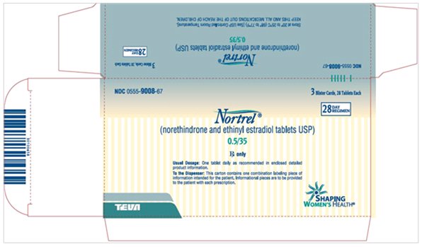 Nortrel 0.5/35 mg, 3 Blister Cards, 28 Tablets Each Carton 