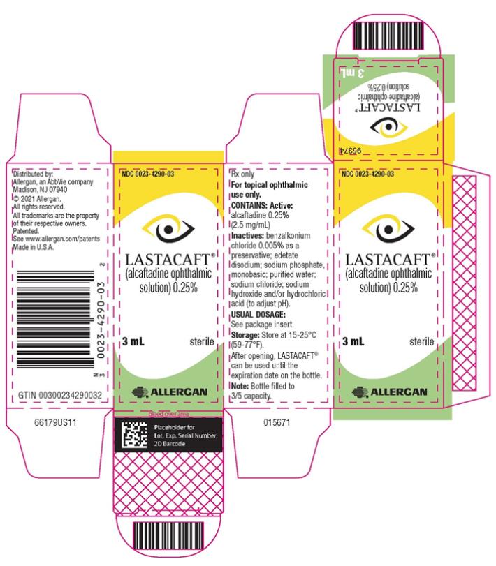 PRINCIPAL DISPLAY PANEL
NDC 0023-4290-03
LASTACAFT
(alcaftadine 
ophthalmic 
solution) 0.25%
3 mL
sterile
ALLERGAN
