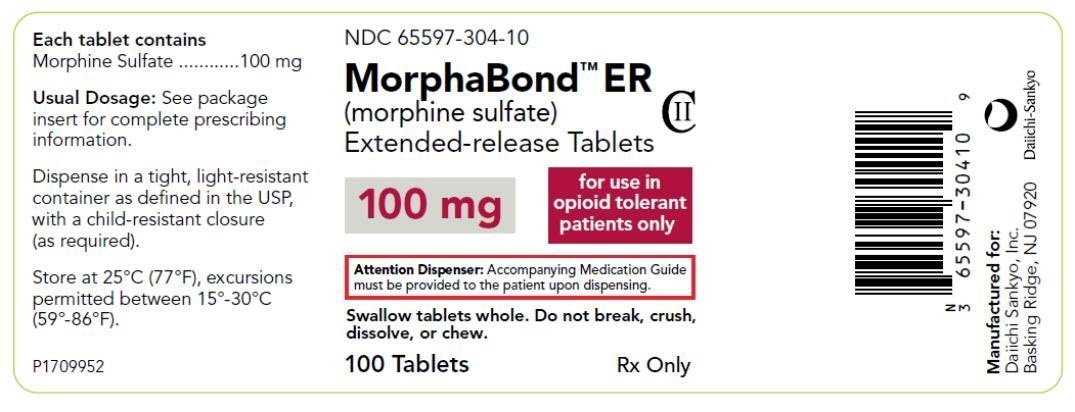 PRINCIPAL DISPLAY PANEL NDC 65597-304-10 MorphaBond ER (morphine sulfate) Extended-release Tablets 100 mg 100 Tablets Rx Only