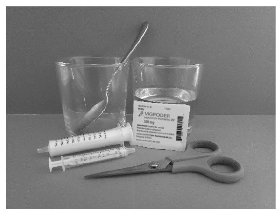 Supplies you will need to mix 1 dose of VIGPODER: