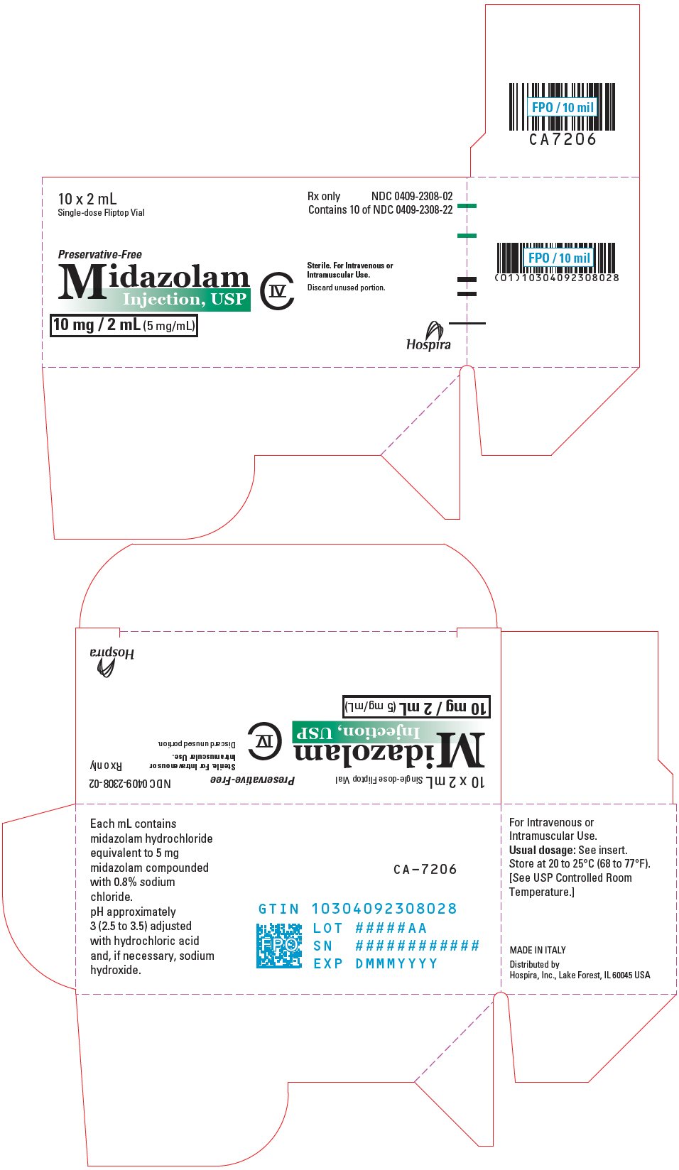 PRINCIPAL DISPLAY PANEL - 2 mL Vial Box CA7206