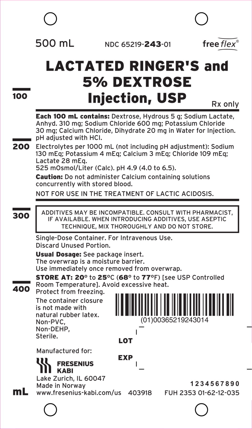 PACKAGE LABEL - PRINCIPAL DISPLAY – Lactated Ringer's and 5% Dextrose Injection, USP 500 mL Bag Label
