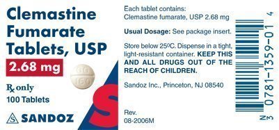 Clemastine Fumarate 2.68 mg Label