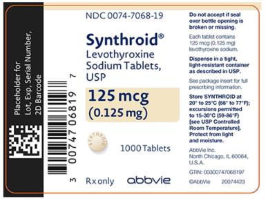 NDC 0074-7068-19 
Synthroid®
Levothyroxine 
Sodium Tablets, 
USP 
125 mcg 
(0.125 mg) 
1000 Tablets 
Rx only abbvie 
