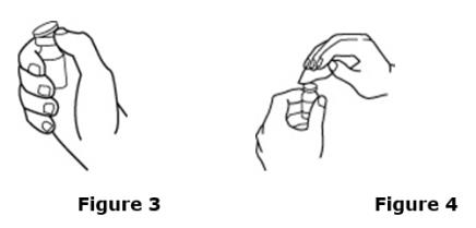 Flip off the protective color cap on the top of the vial.  Do not remove the grey rubber stopper.  Wipe the top of the grey rubber stopper with an alcohol wipe.  See Figures 3 and 4.