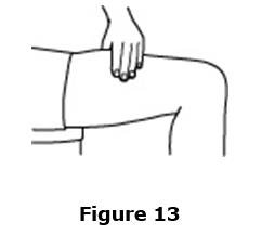 •	Use the other hand to pinch a fold of skin at the cleaned injection site.  Do not touch the cleaned area of skin.  See Figure 13.