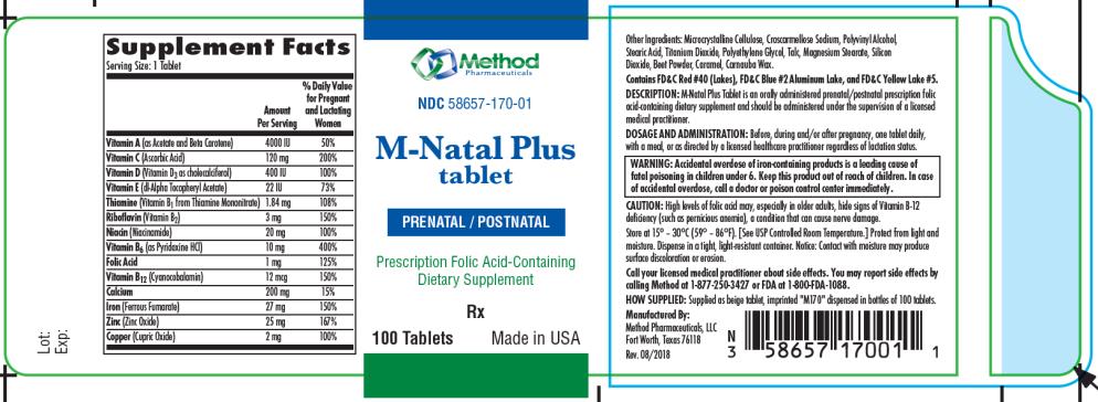 PRINCIPAL DISPLAY PANEL
NDC 58657-170-01
M-Natal Plus 
tablet
PRENATAL/POSTNATAL
100 Tablets
Rx Only
