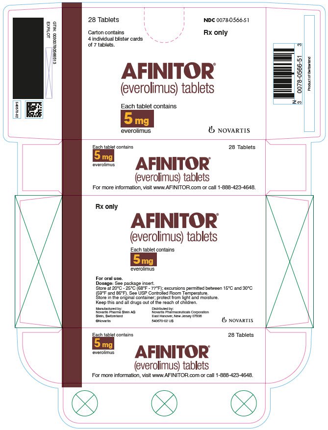 
							PRINCIPAL DISPLAY PANEL
							NDC 0078-0566-51
							Rx only
							28 Tablets
							Carton contains 4 individual blister cards of 7 tablets.
							AFINITOR®
							(everolimus) tablets
							Each tablet contains 5 mg everolimus
							NOVARTIS
							