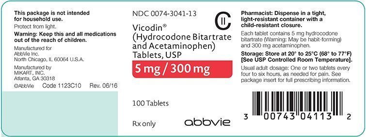 vicodin 5mg 300mg 100 ct bottle