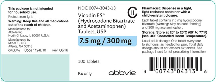 vicodin es 7.5mg 300mg 100ct bottle