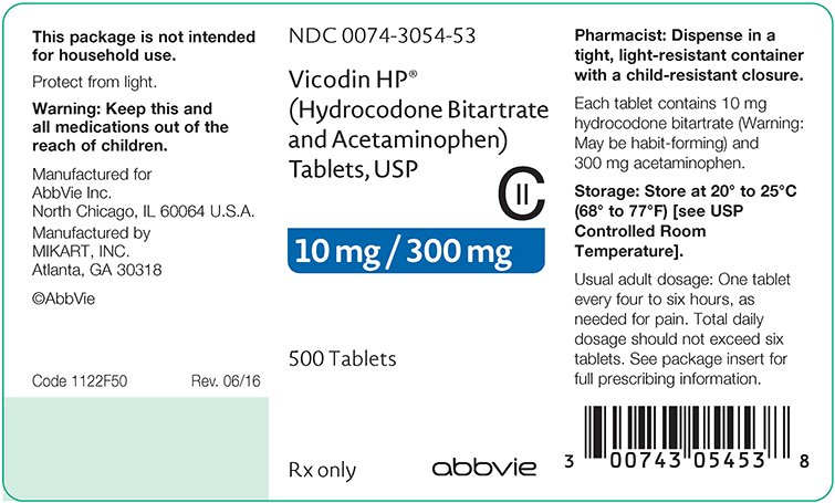 vicodin hp 10mg 300mg 500 ct bottle