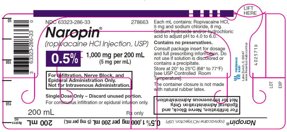 PACKAGE LABEL - PRINCIPAL DISPLAY PANEL - Naropin 200 mL Single Dose Bottle Label
