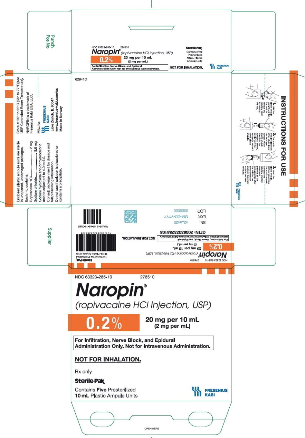 PACKAGE LABEL - PRINCIPAL DISPLAY PANEL - Naropin 10 mL Ampule Carton Label
