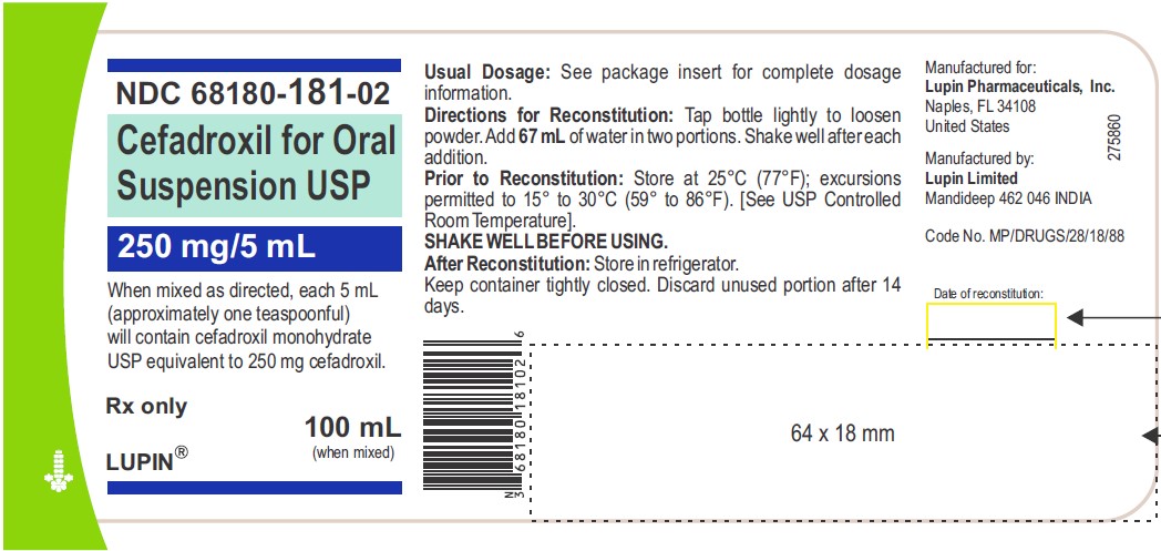 Cefadroxil for Oral Suspension USP, 250 mg/5 mL-100 mL Bottle Pack