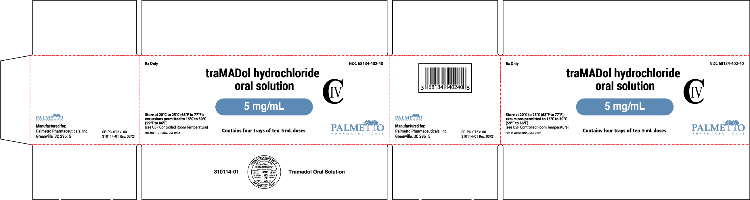 Case containing 40 5 mL unit dose cup