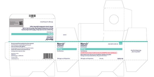 NDC 0074-1940-63 
Norvir®
Ritonavir Oral Solution 80 mg per mL 240 mL 
Do Not Refrigerate
ALERT: Find out about medicines that should NOT be taken with NORVIR. 
Note to Pharmacist: Do not cover ALERT box with pharmacy label. Store and dispense in original container. Do not cover expiration date on bottle. 
Package insert is provided with tear-off patient information. 
Rx only 
abbvie 
