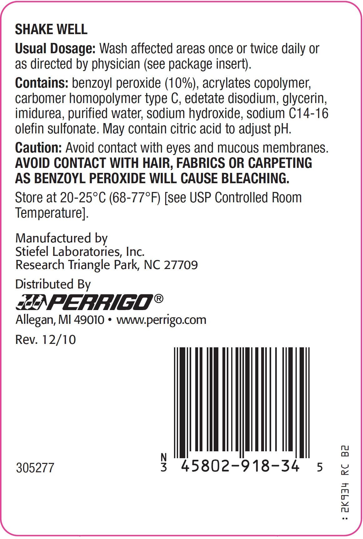 Benzoyl Peroxide Wash 10% Back Label