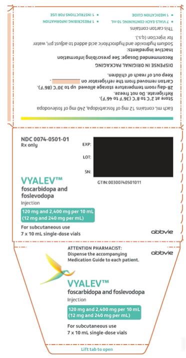 PRINCIPAL DISPLAY PANEL
NDC: 0074-0501-01
ATTENTION PHARMACIST:
Dispense the accompanying
Medication Guide to each patient.

VAYALEV™
foscarbidopa and
foslevodopa
Injection
120 mg and 2,400 mg per 10 mL
(12 mg and 240 mg per mL)
For subcutaneous use
7 x 10 mL single-dose vials
abbvie
