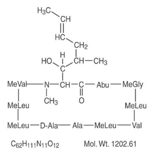 Chemical structure for cyclosporine USP.