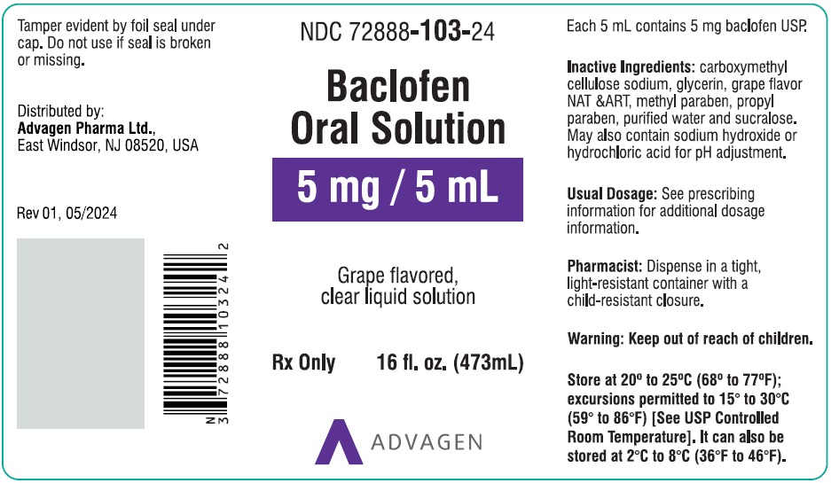 BACLOFEN ORAL SOLUTION - NDC 72888-103-24 - Label