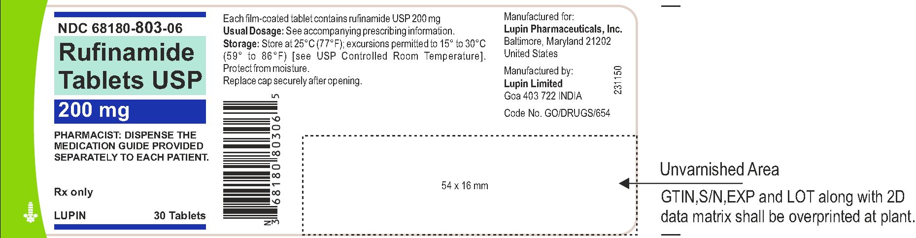 NDC 68180-803-06
Container Label of 30 Tablets