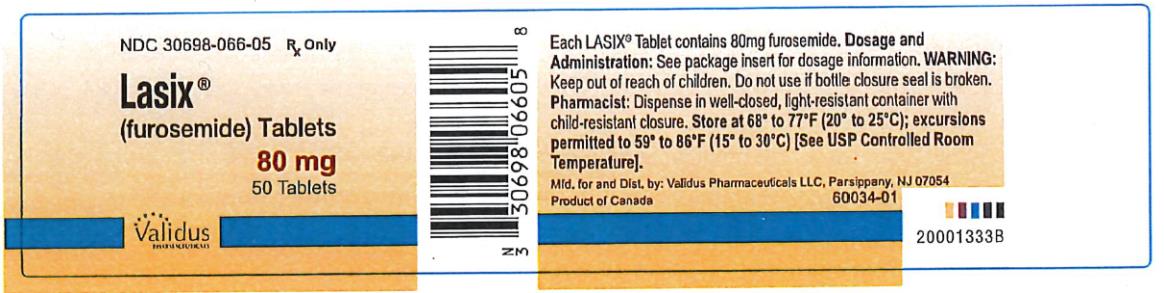 PRINCIPAL DISPLAY PANEL
NDC 30698-066-05
Lasix
(furosemide)Tablets
80 mg
50 Tablets
Rx Only
