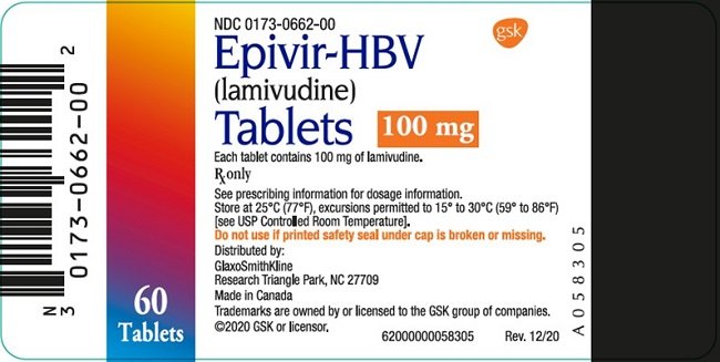 Epivir HBV 100 mg tablet 60 count label