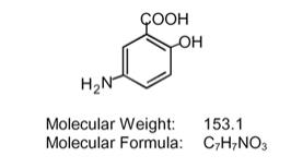 The structural formula of Mesalamine (also referred to as 5-aminosalicylic acid or 5-ASA) has the chemical name 5-amino-2-hydroxybenzoic acid.