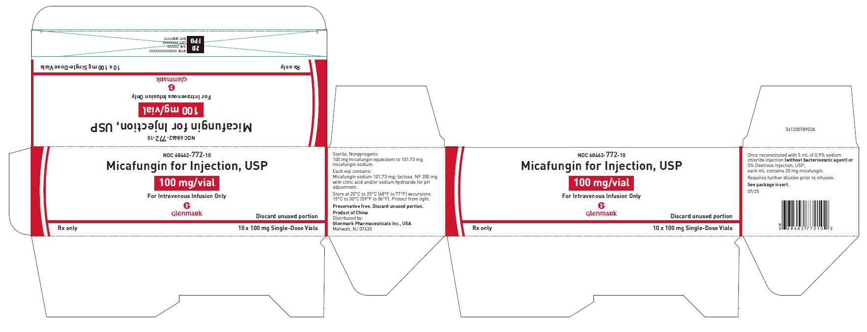 Carton Labeling of Ten Vials for Strength 100 mg/vial