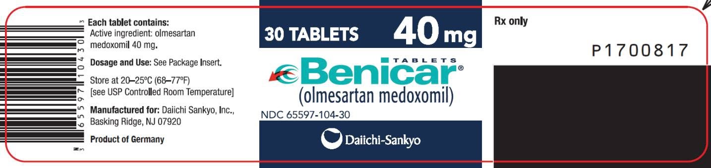 PRINCIPAL DISPLAY PANEL NDC 65597-104-30 TABLETS Benicar (olmesartan medoxomil) 40 mg 30 TABLETS Rx Only