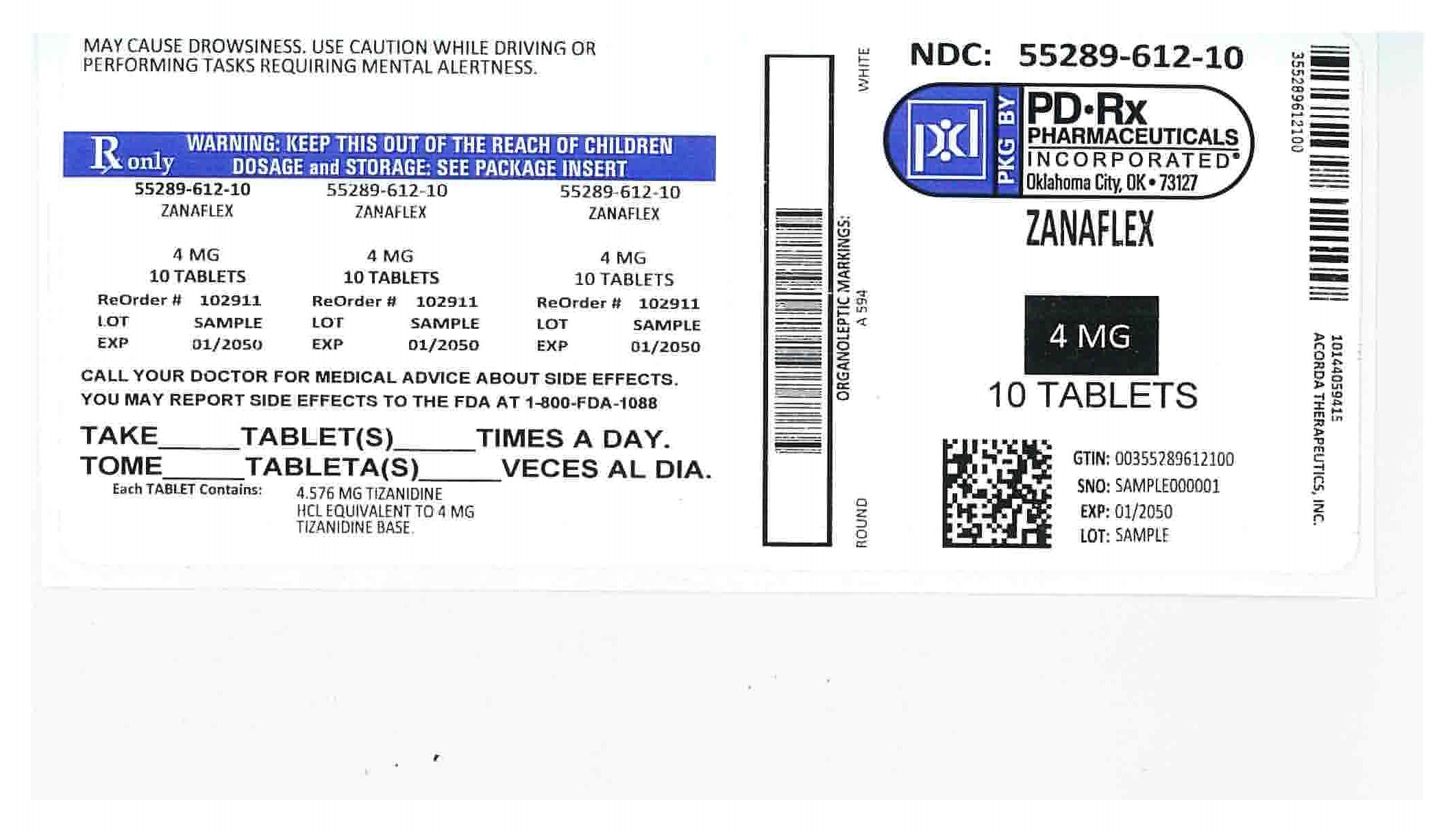 Zanaflex Tablets Package Insert / Prescribing Information