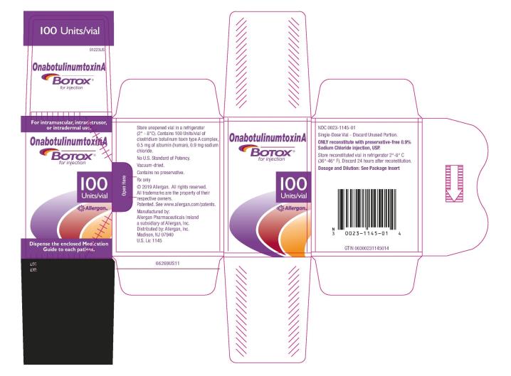 PRINCIPAL DISPLAY PANEL
NDC 0023-1145-01
OnabotulinumtoxinA
BOTOX®
for injection
100 Units/vial
abbvie
