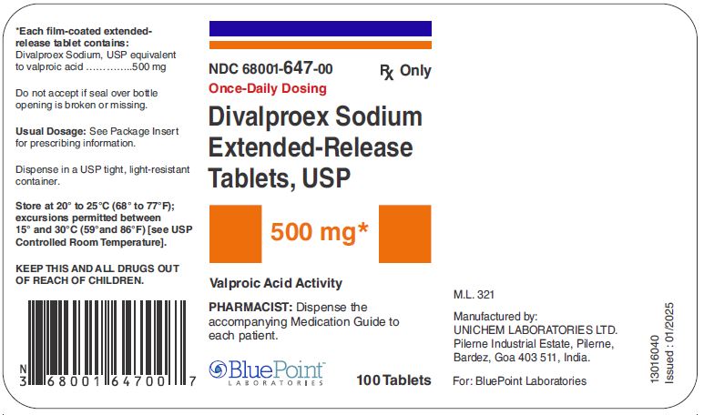 Label Divalproex Sodium ER Tablets USP 500 mg 100 counts