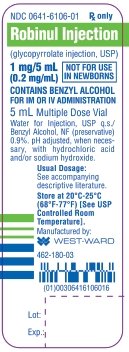 Robinul Injection (glycopyrrolate injection, USP) 1 mg/5 mL (0.2 mg/mL) 5 mL Multiple Dose Vial