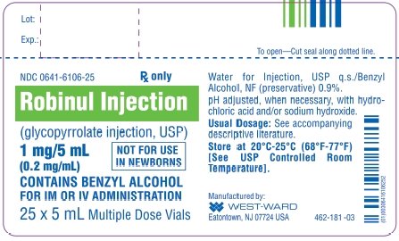 Robinul Injection (glycopyrrolate injection, USP) 1 mg/5 mL (0.2 mg/mL) 25 x 5 mL Multiple Dose Vials