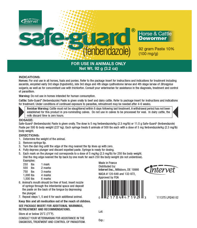 SafeGuard Fenbendazole Paste FDA prescribing information, side