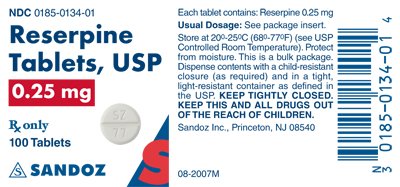 Reserpine 0.25 mg Label
