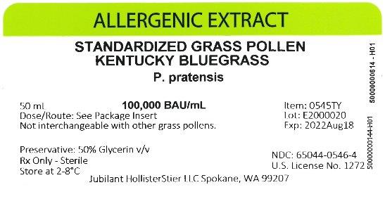 Standardized Grass Pollen, Kentucky Bluegrass 50 mL, 100,000 BAU/mL Vial Label