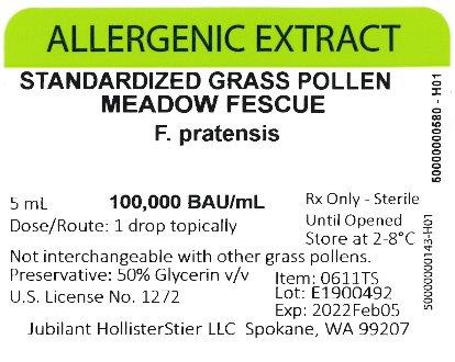 Standardized Grass Pollen, Meadow Fescue 5 mL, 100,000 BAU/mL Vial Label