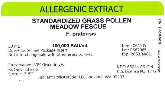 Standardized Grass Pollen, Meadow Fescue 50 mL, 100,000 BAU/mL Vial Label