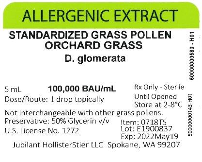 Standardized Grass Pollen, Orchard Grass 5 mL, 100,000 BAU/mL Vial Label