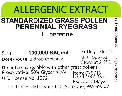 Standardized Grass Pollen, Perennial Ryegrass 5 mL, 100,000 BAU/mL Vial Label